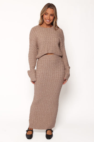 Petal and Pup USA SETS Reid Cable Knit Skirt Set - Taupe