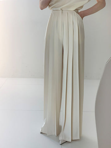 Women's Pleated Pants with Vertical Front Pleats and Ankle Length, Woven Fabric