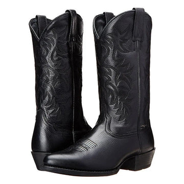Mid Calf Cowboy Boots with Pointed Toe and Rubber Sole, Decorative Stitching