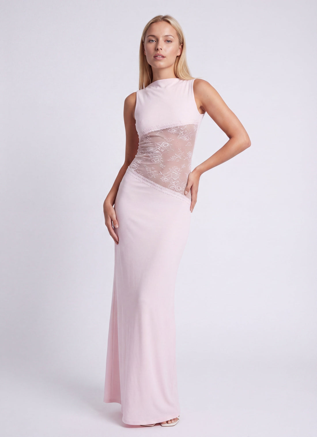 Women's Sleeveless Lace Panel Bodycon Maxi Dress