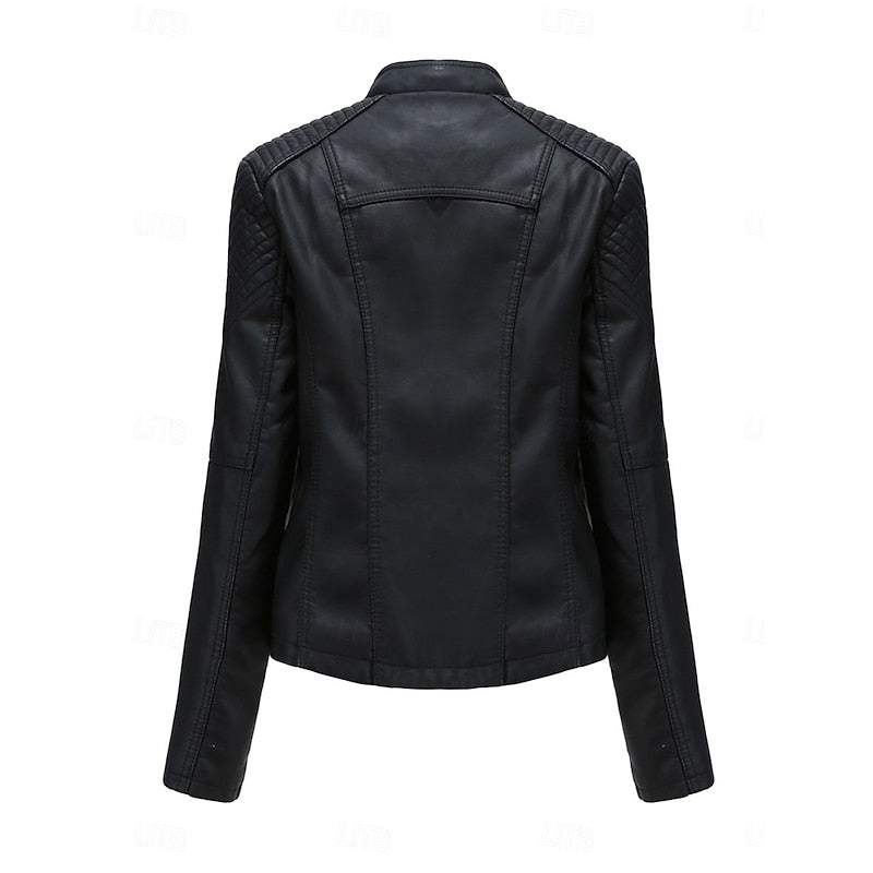 Biker Jacket with Front Zip and Tailored Fit for Fall Winter