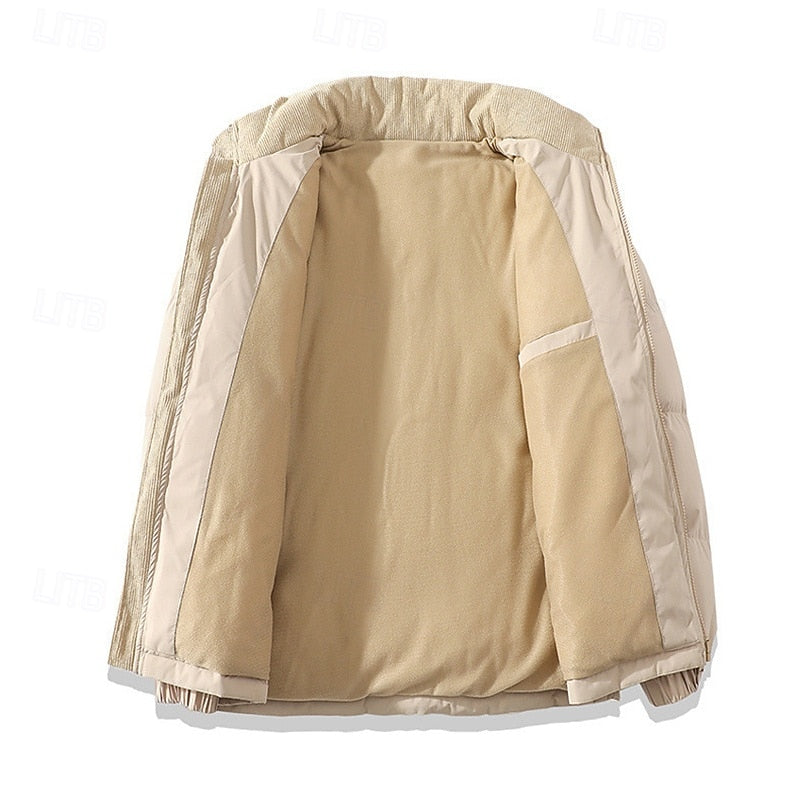 Insulated Puffer Jacket with Stand Collar and Full Zipper, Two Front Pockets