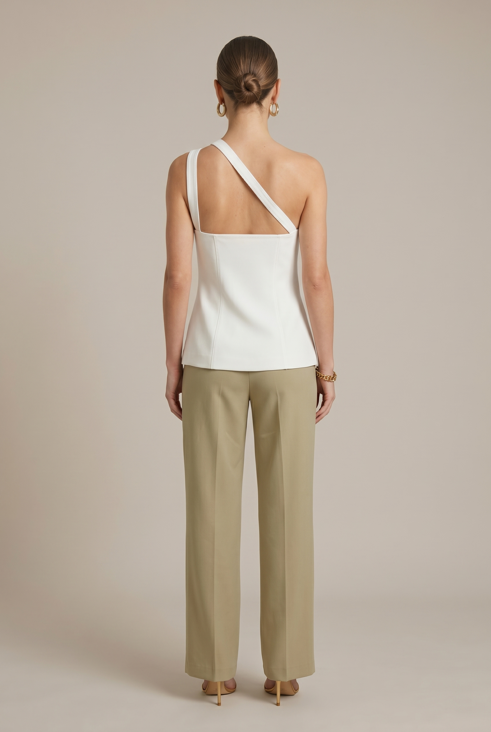 Women's One Shoulder Button Detail Asymmetrical Wrap Top