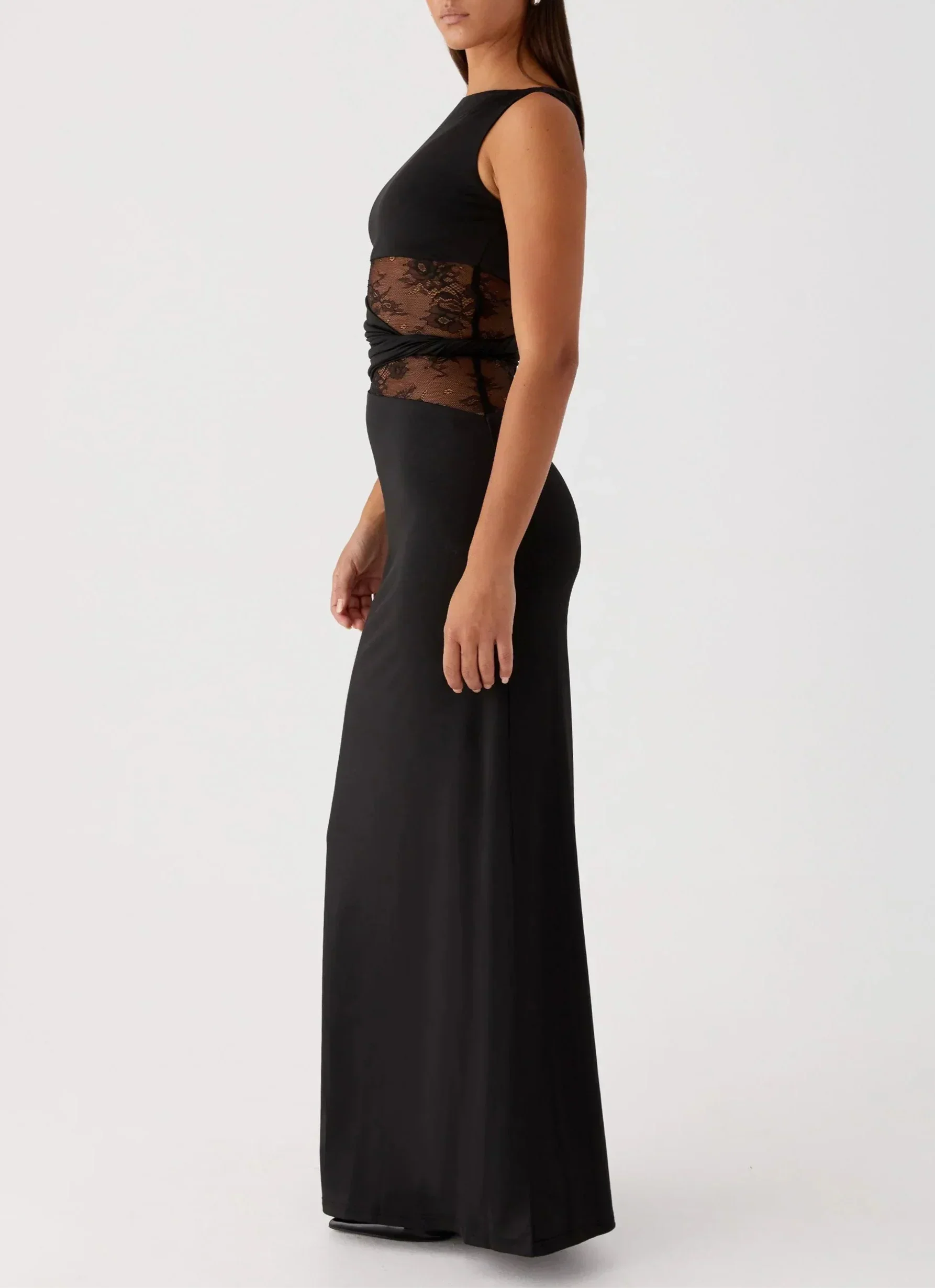 Women's Maxi Dress One-Shoulder Lace Cutout