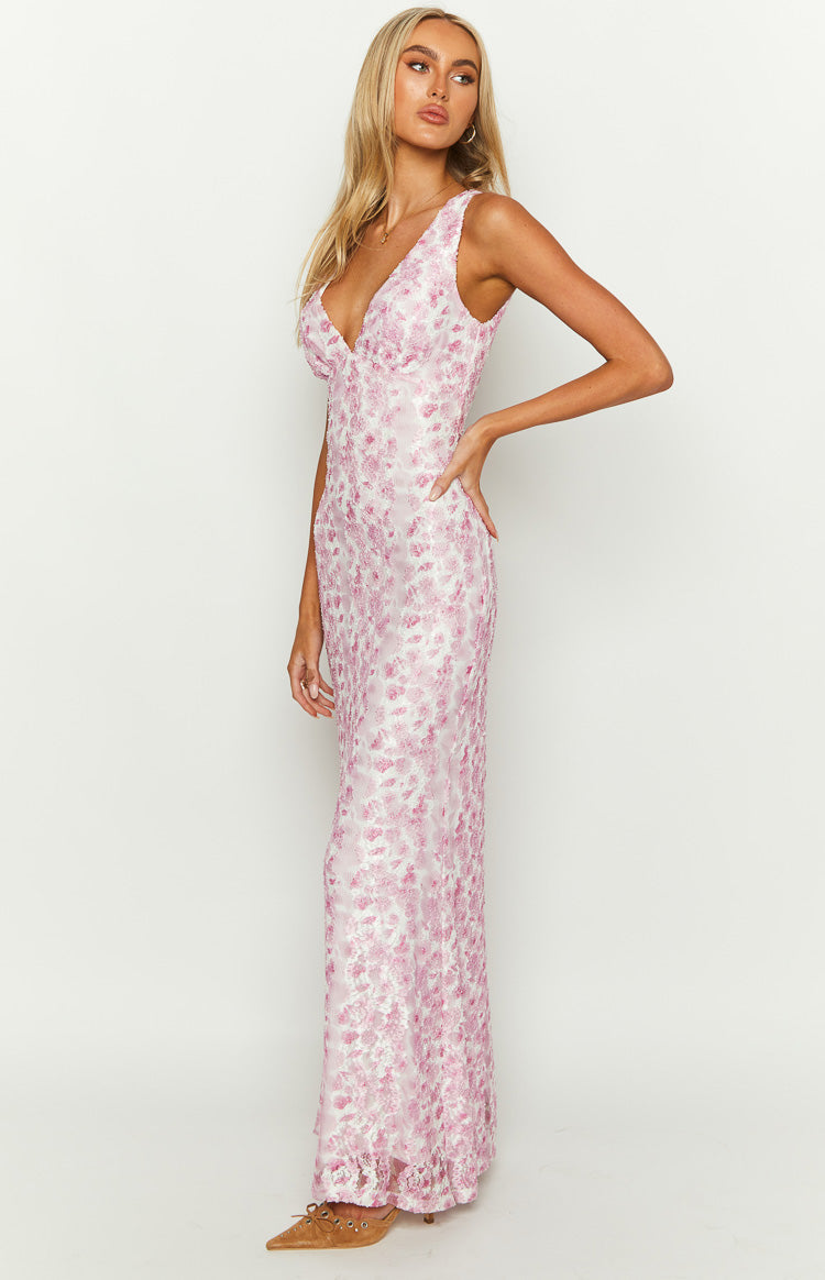 Women's Floral Lace Maxi Dress - V-Neck Open Back - Wedding Guest