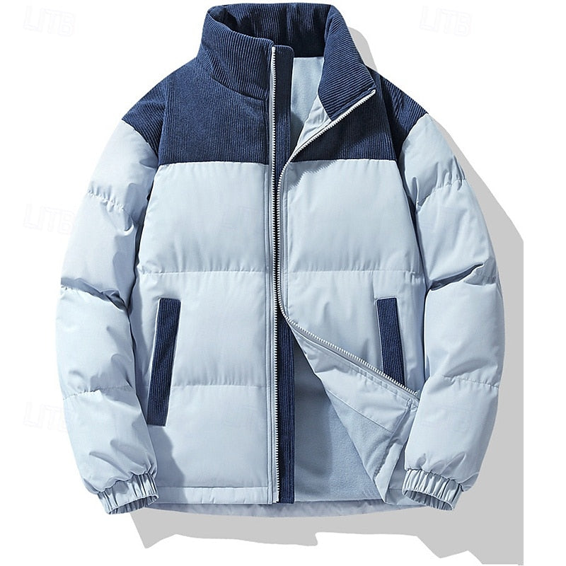 Insulated Puffer Jacket with Stand Collar and Full Zipper, Two Front Pockets