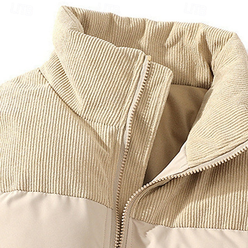Insulated Puffer Jacket with Stand Collar and Full Zipper, Two Front Pockets