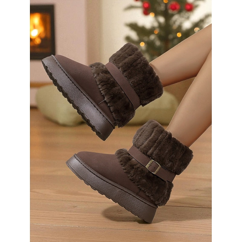 Women's Slip On Snow Boots with Fur Lining and Grip Sole, Ankle Height