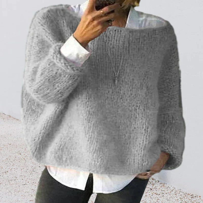 Oversized Ribbed Knit Sweater for Women - Gray
