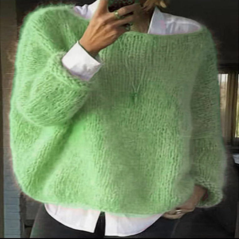 Oversized Ribbed Knit Sweater for Women - Green