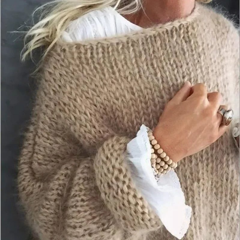 Oversized Ribbed Knit Sweater for Women - Khaki