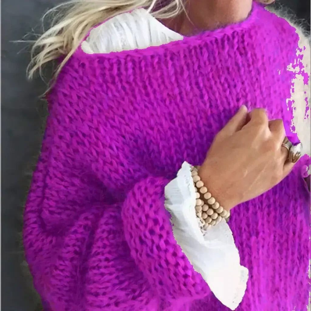 Oversized Ribbed Knit Sweater for Women - Purple