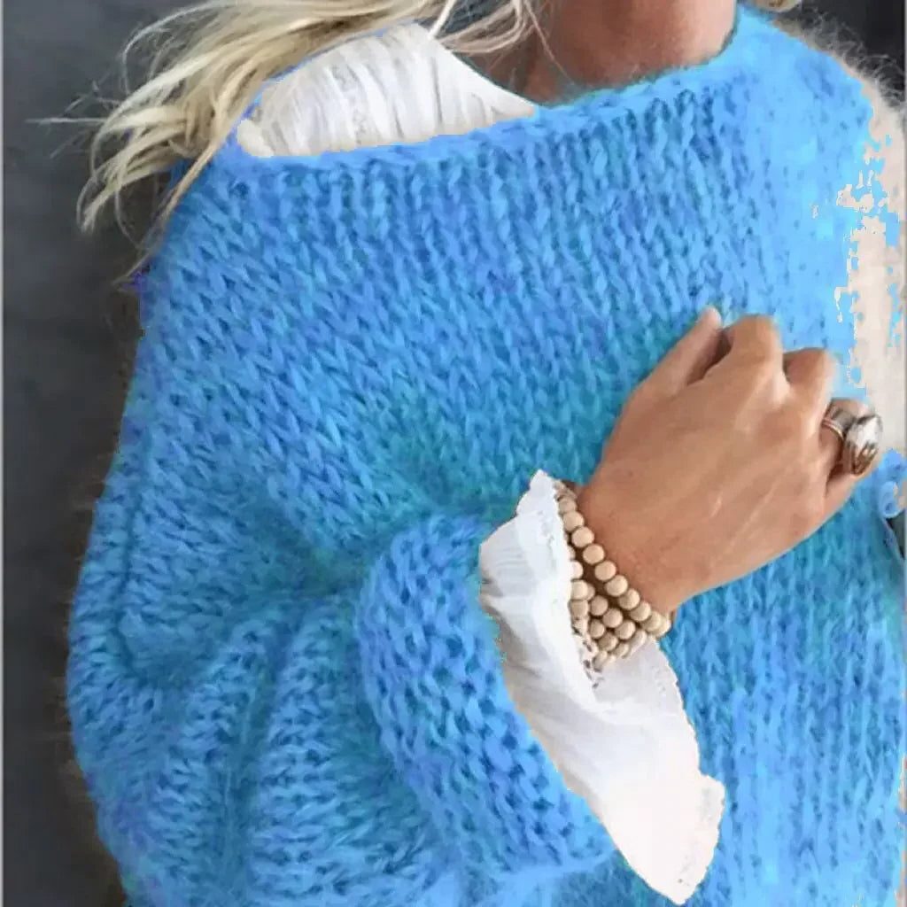 Oversized Ribbed Knit Sweater for Women - Blue