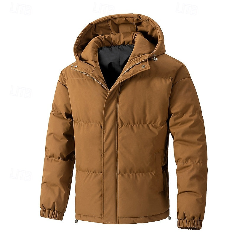 Padded Puffer Jacket with Adjustable Hood and Deep Pockets, Elastic Cuffs