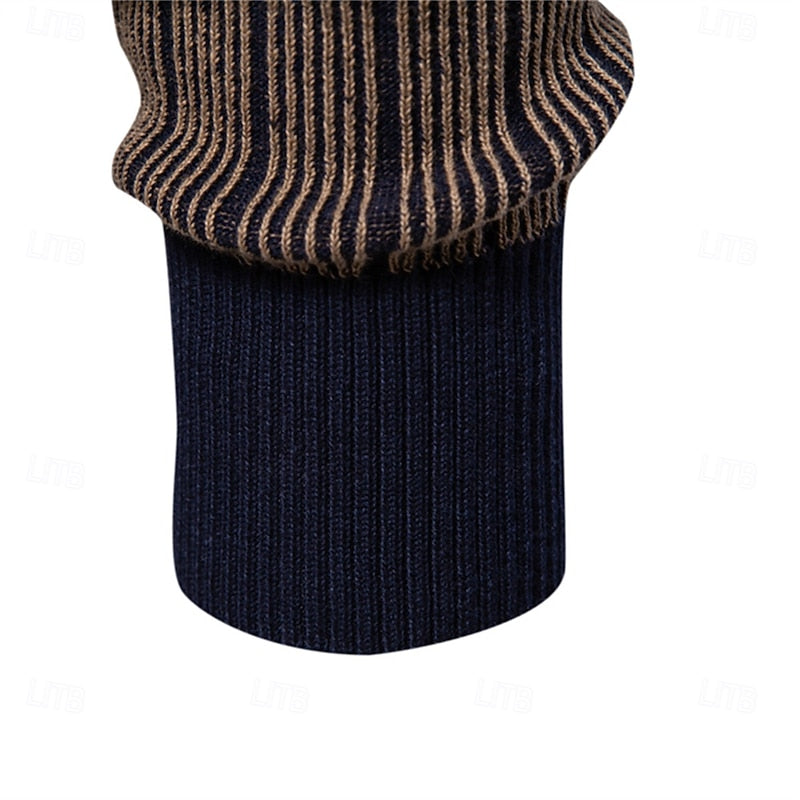 Vertical Ribbed Mock Neck Sweater with Tailored Fit for Cold Weather