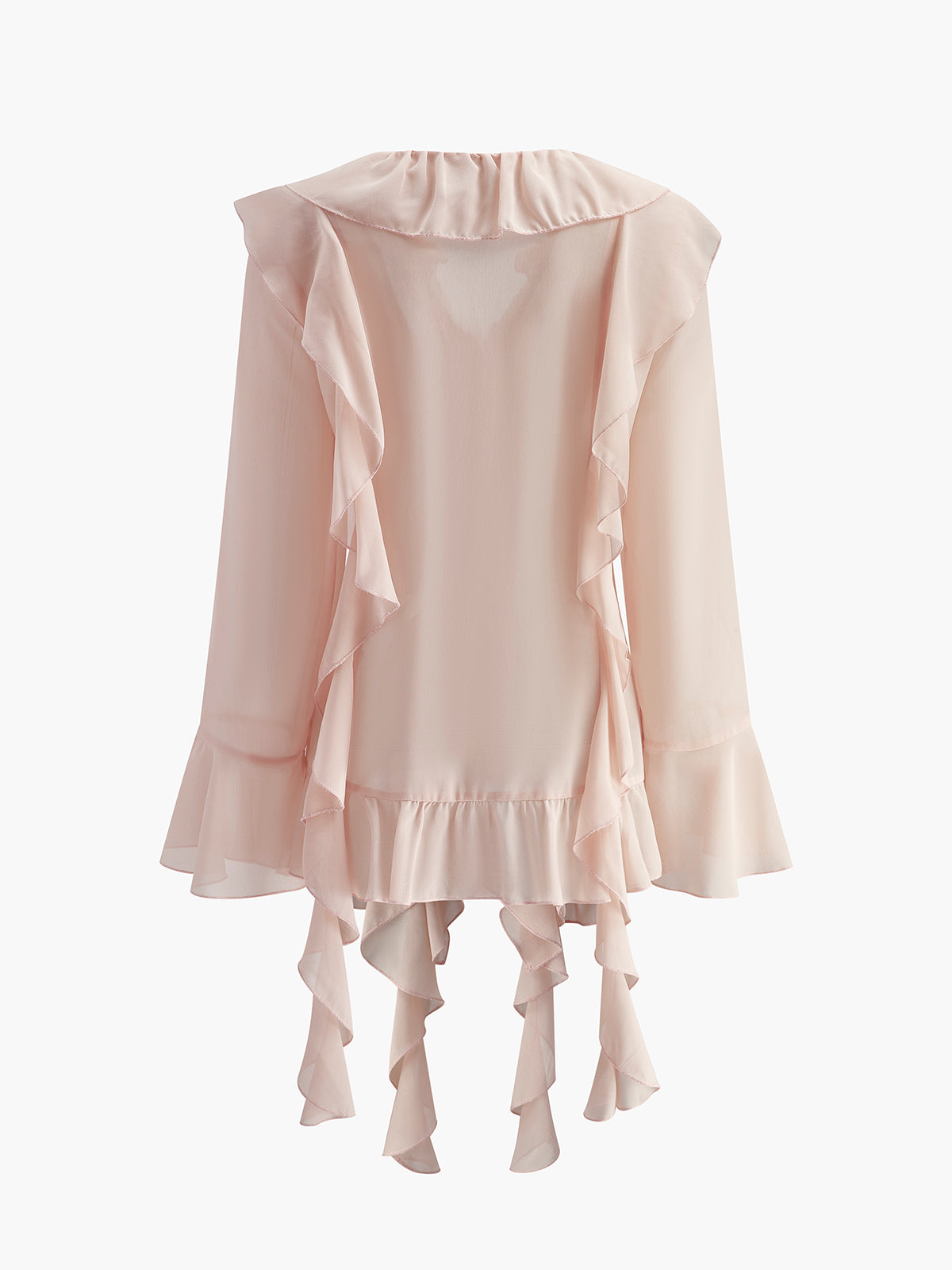 V-Neck Chiffon Blouse with Ruffled Trim and Long Sleeves for Layering