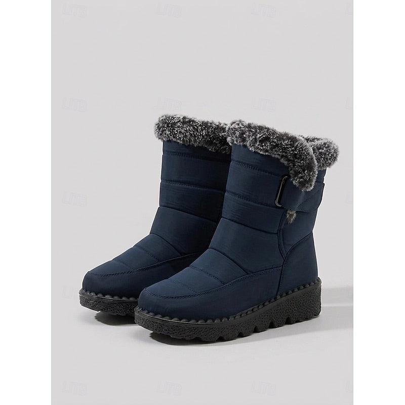 Mid Ankle Winter Boots with Side Fastening and Cushioned Footbed, Quilted Exterior