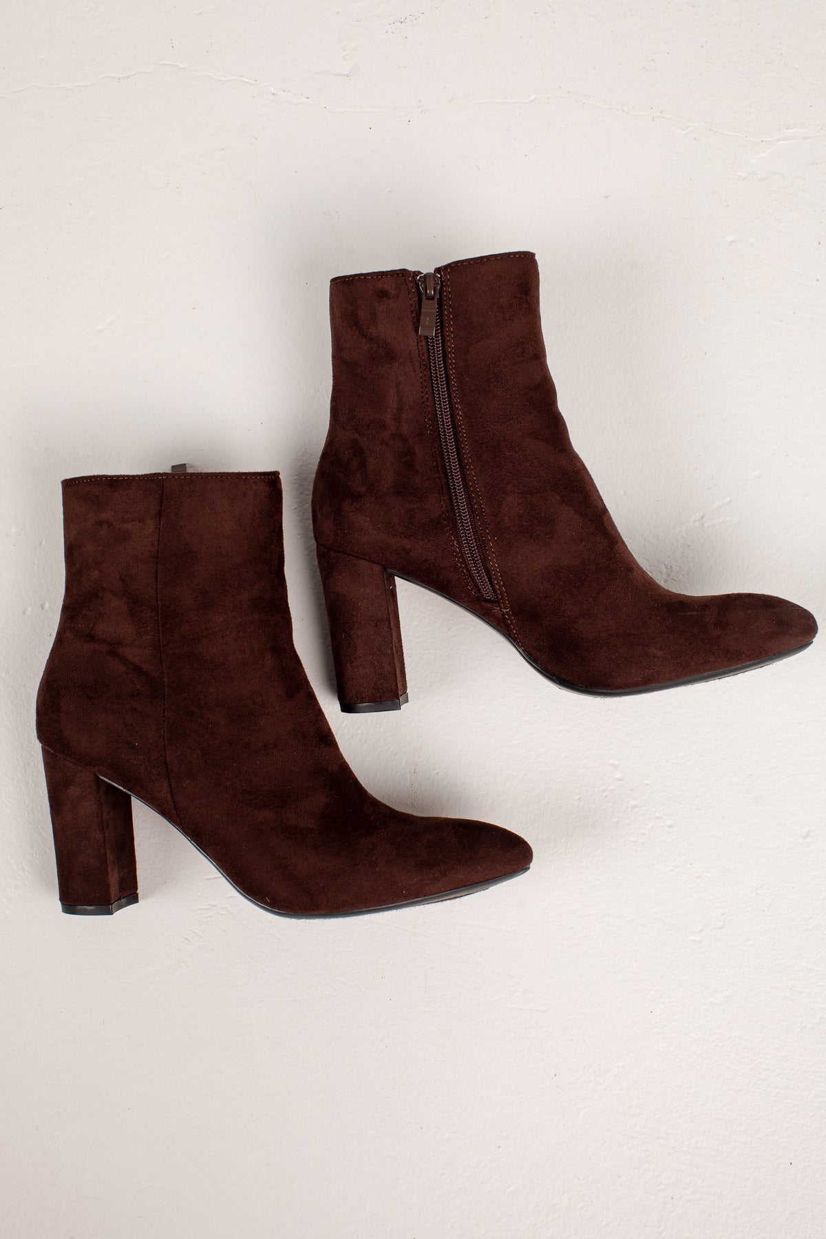Faux Suede Ankle Booties with Side Zipper and 3.3 Inch Block Heel