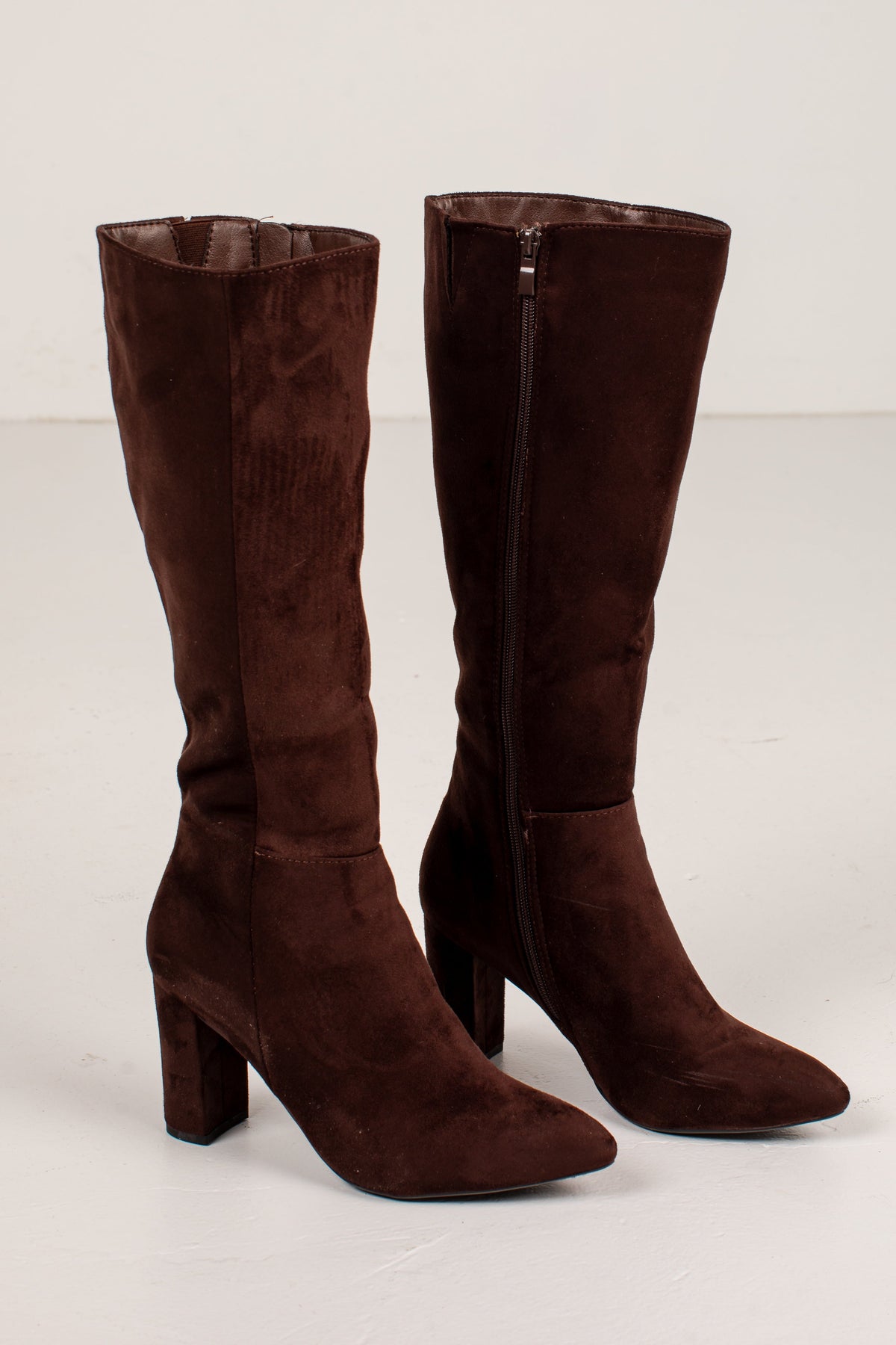 Knee High Boots with Almond Toe and 2-Inch Block Heel, Inner Zipper