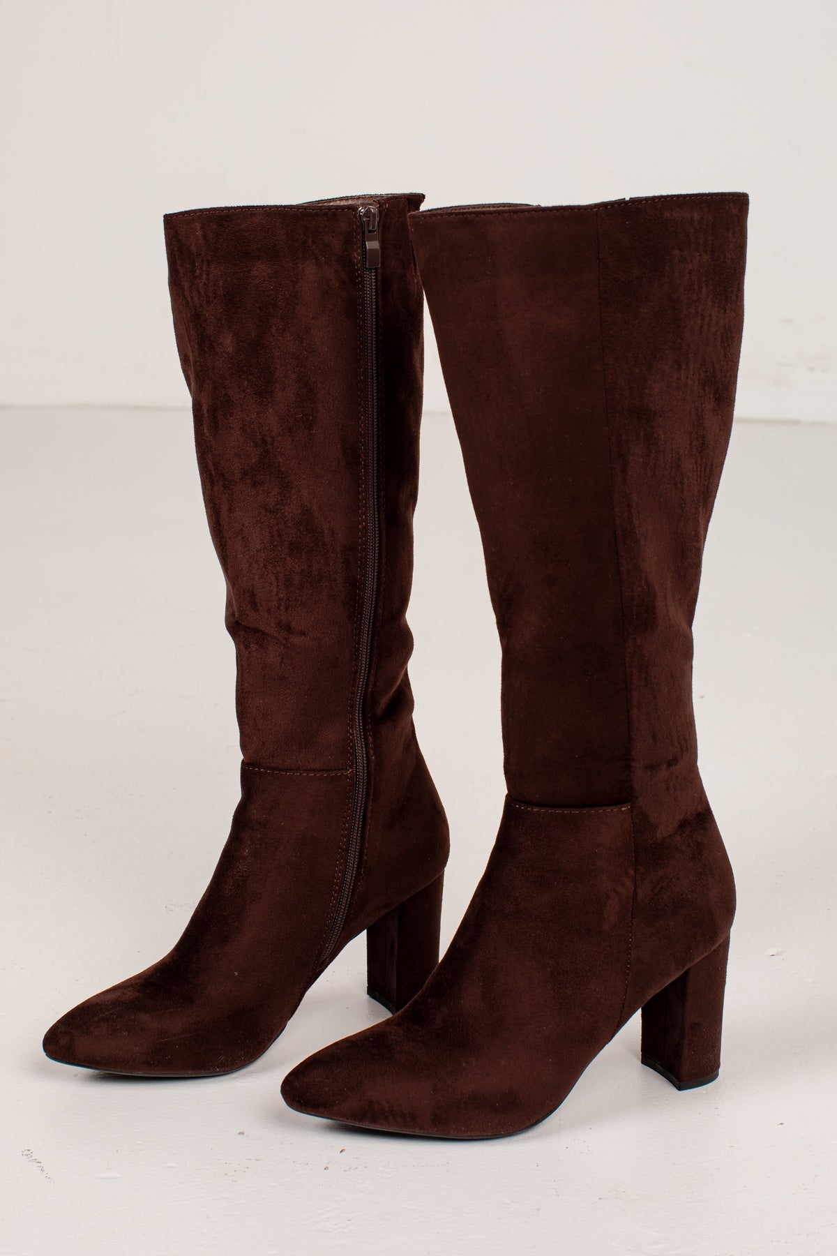 Knee High Boots with Almond Toe and 2-Inch Block Heel, Inner Zipper