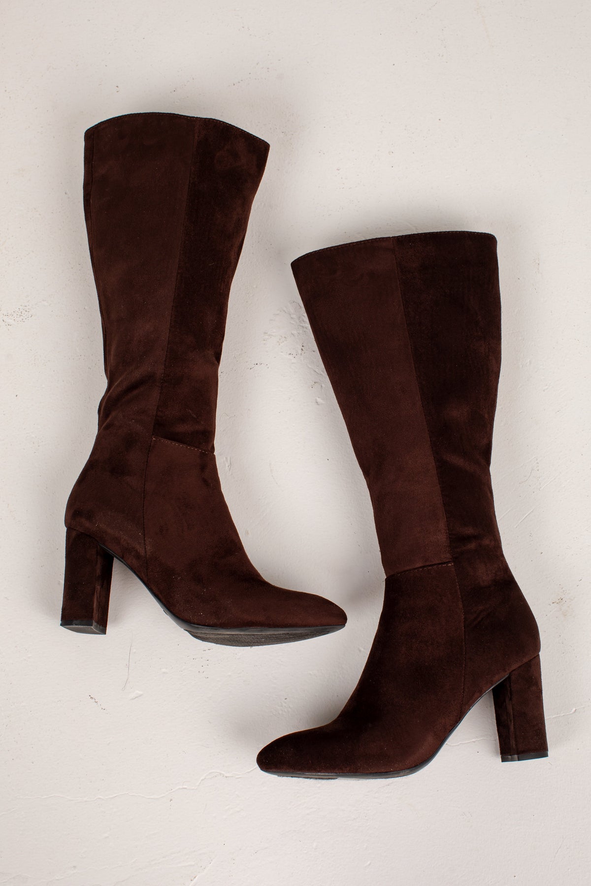Knee High Boots with Almond Toe and 2-Inch Block Heel, Inner Zipper