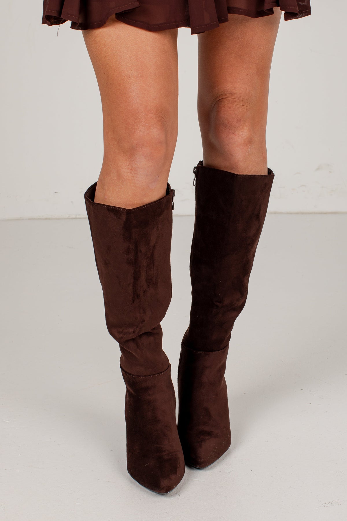Knee High Boots with Almond Toe and 2-Inch Block Heel, Inner Zipper