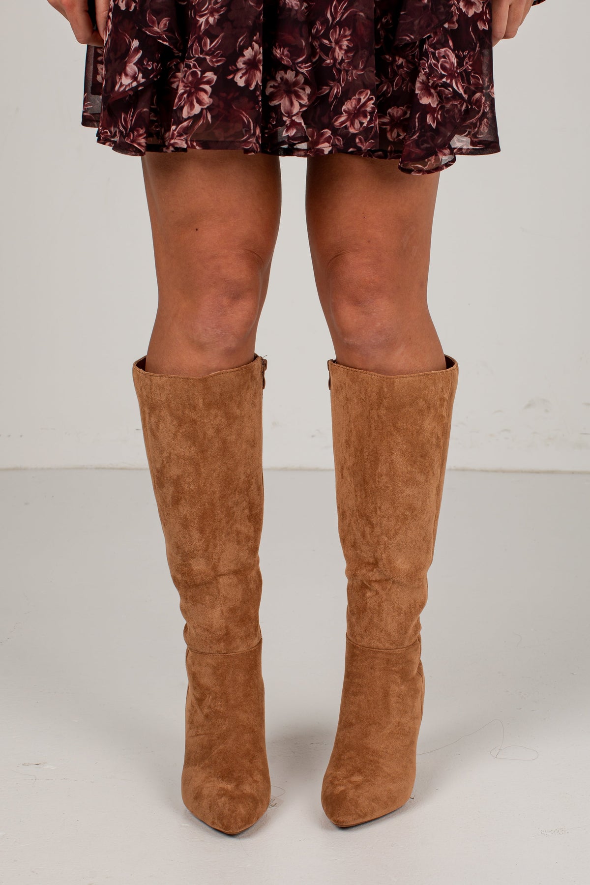 Knee High Boots with Almond Toe and 2-Inch Block Heel, Inner Zipper