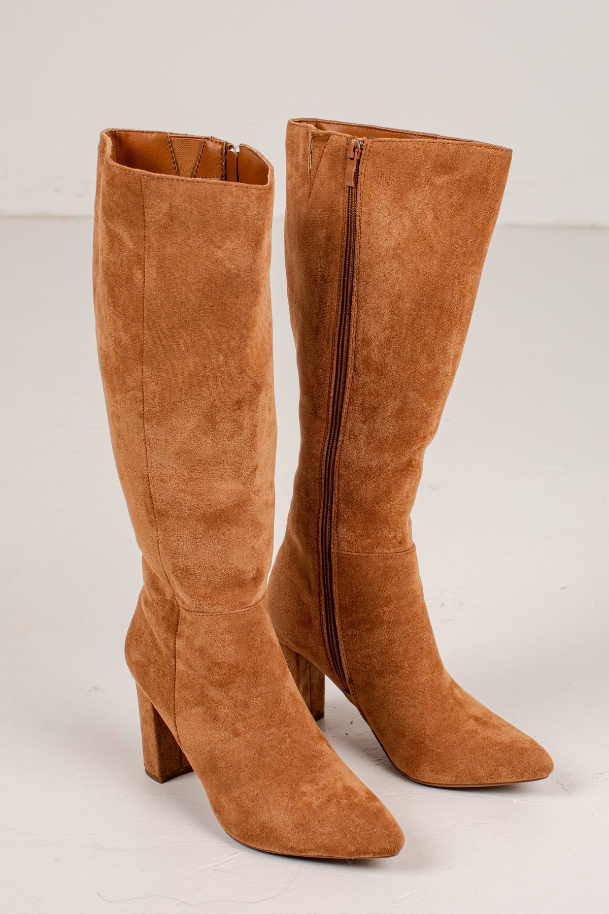 Knee High Boots with Almond Toe and 2-Inch Block Heel, Inner Zipper