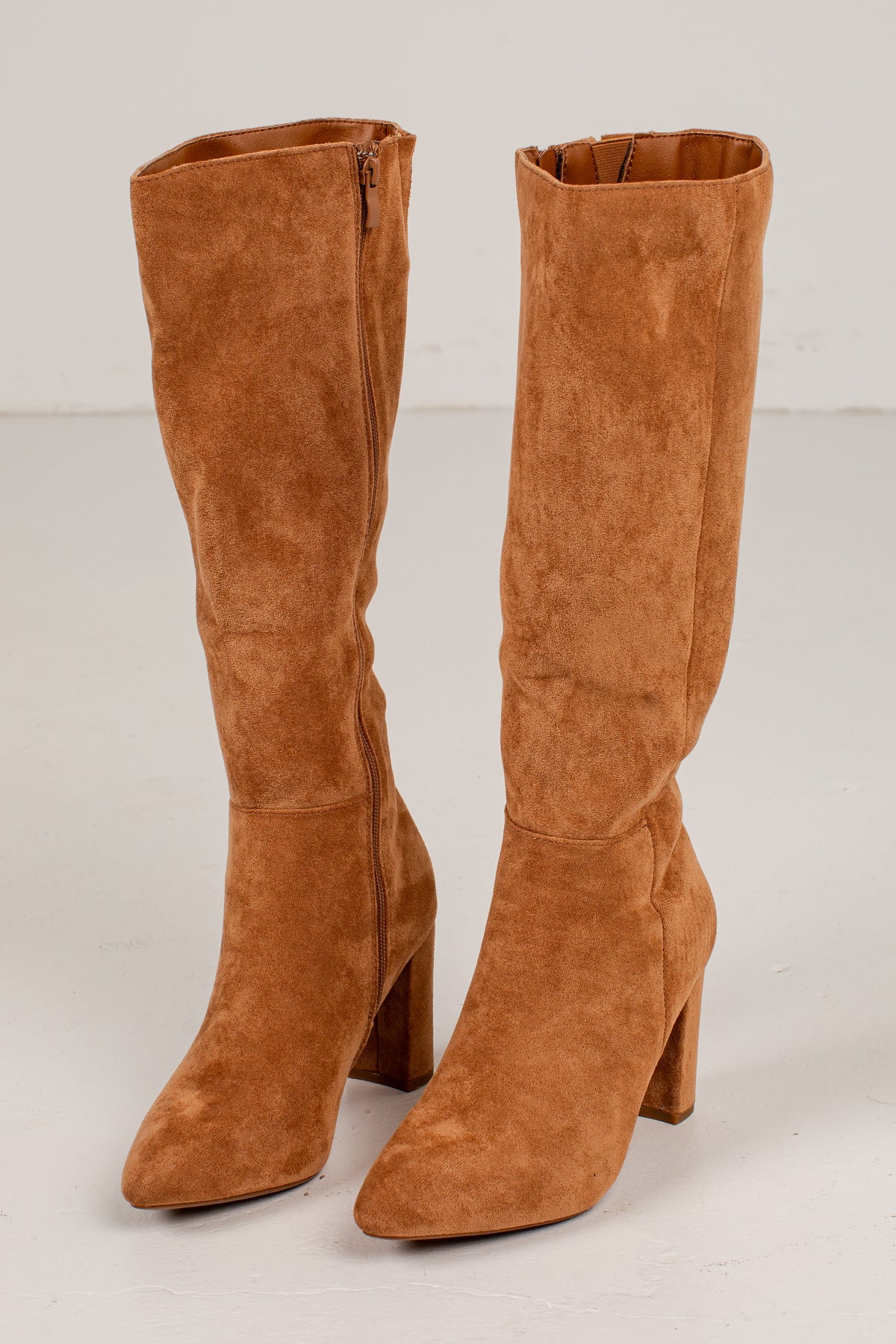 Knee High Boots with Almond Toe and 2-Inch Block Heel, Inner Zipper