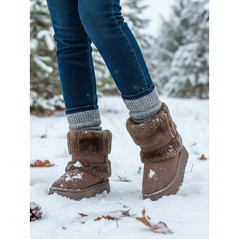 Women's Slip On Snow Boots with Fur Lining and Grip Sole, Ankle Height