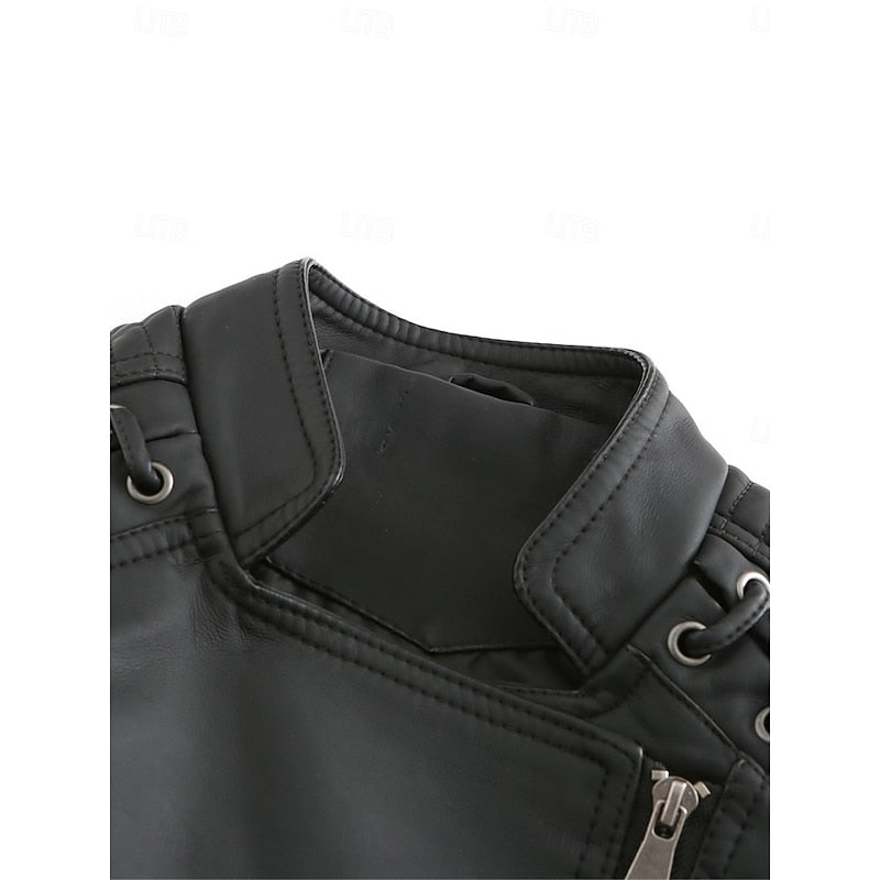 Biker Jacket with Front Zip and Tailored Fit for Fall Winter