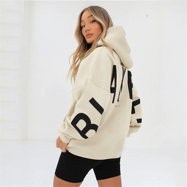 Women’s Oversized Graphic Hoodie with Bold Letter Print and Relaxed Fit