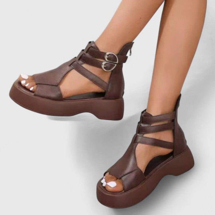 Women's Orthopedic Platform Sandals Strappy Buckle Detail