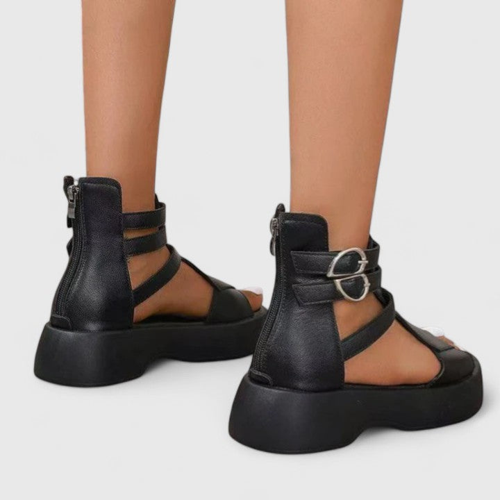 Women's Orthopedic Platform Sandals Strappy Buckle Detail