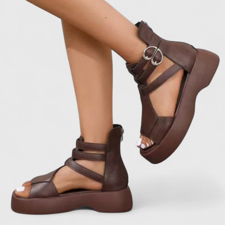 Women's Orthopedic Platform Sandals Strappy Buckle Detail