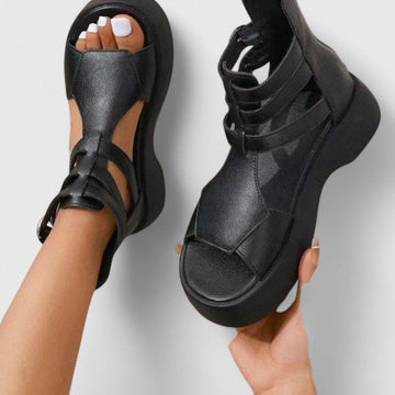 Women's Orthopedic Platform Sandals Strappy Buckle Detail