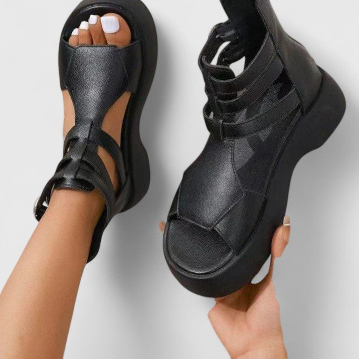 Women's Orthopedic Platform Sandals Strappy Buckle Detail