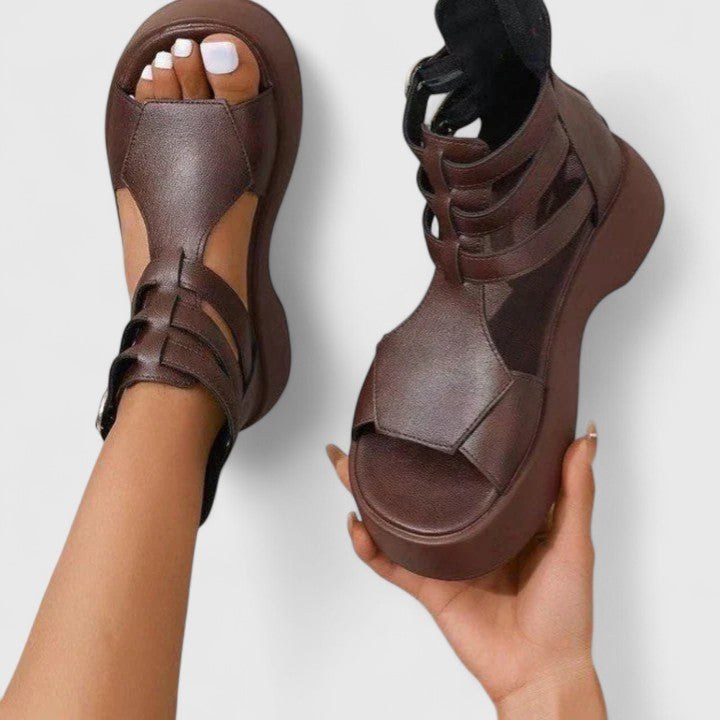 Women's Orthopedic Platform Sandals Strappy Buckle Detail