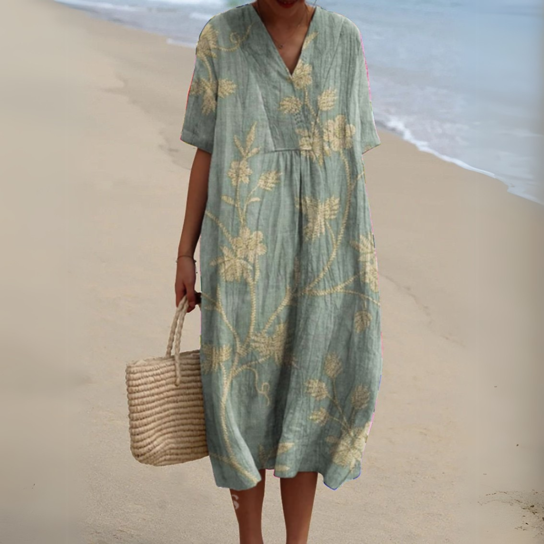 Casual women's multicolour floral V-neck dress, comfortable and chic for summer style.