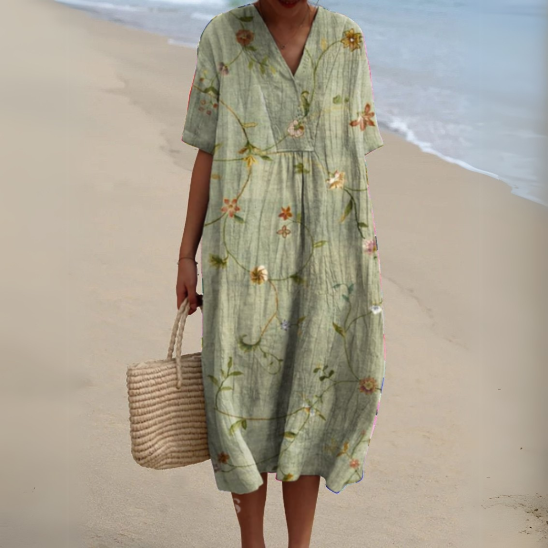 Chic multicolour floral V-neck dress, women's elegant occasion wear for any event.