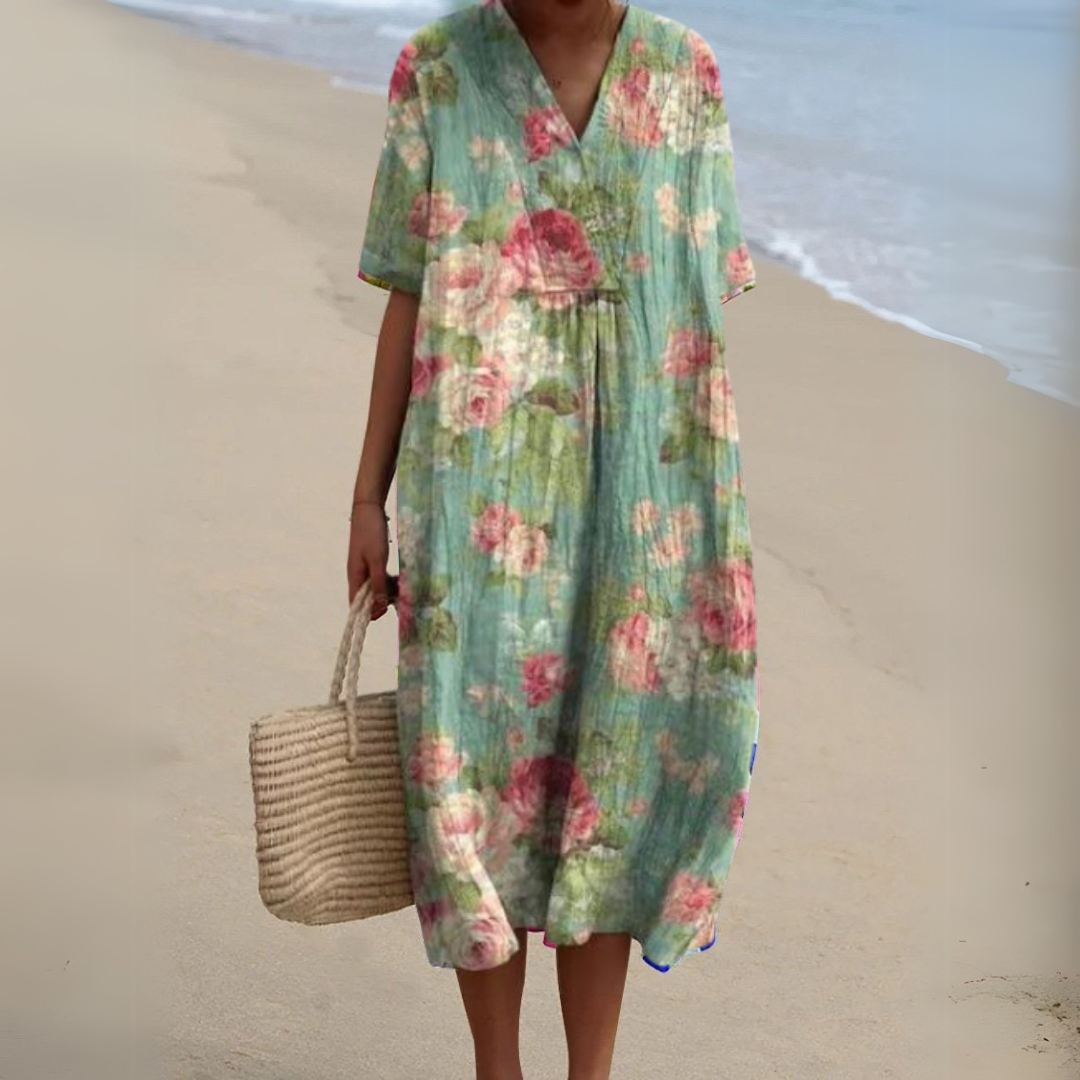 Multicolour floral print V-neck dress for women, a summer fashion essential.