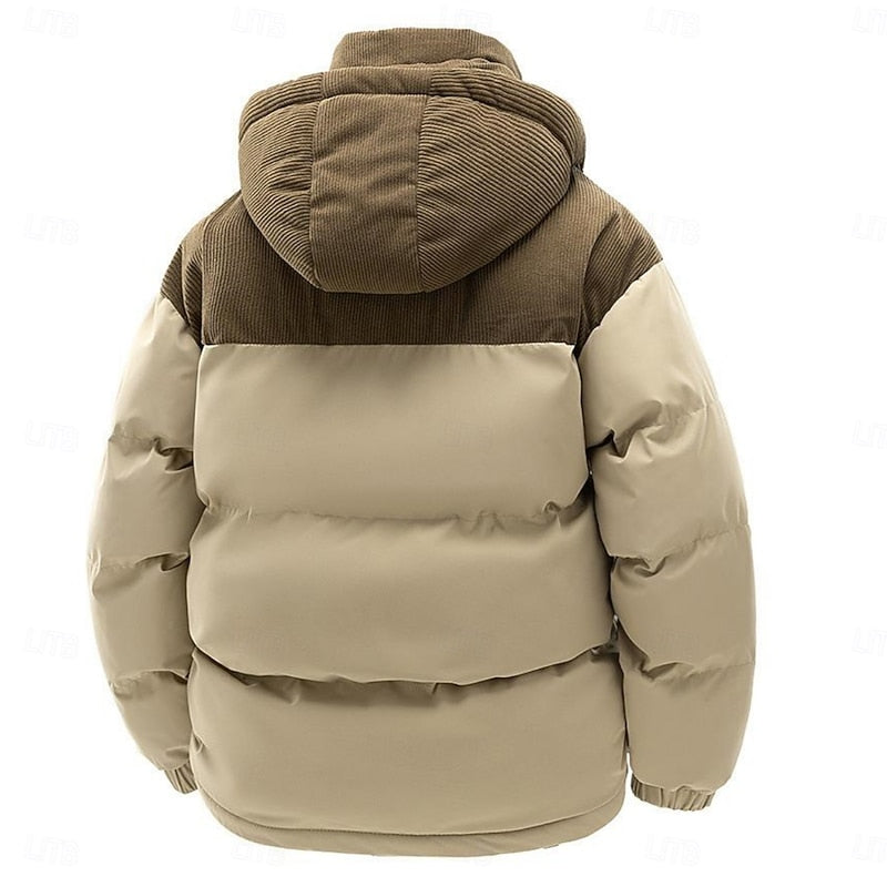 Insulated Puffer Jacket with Hood and Two Tone Panels