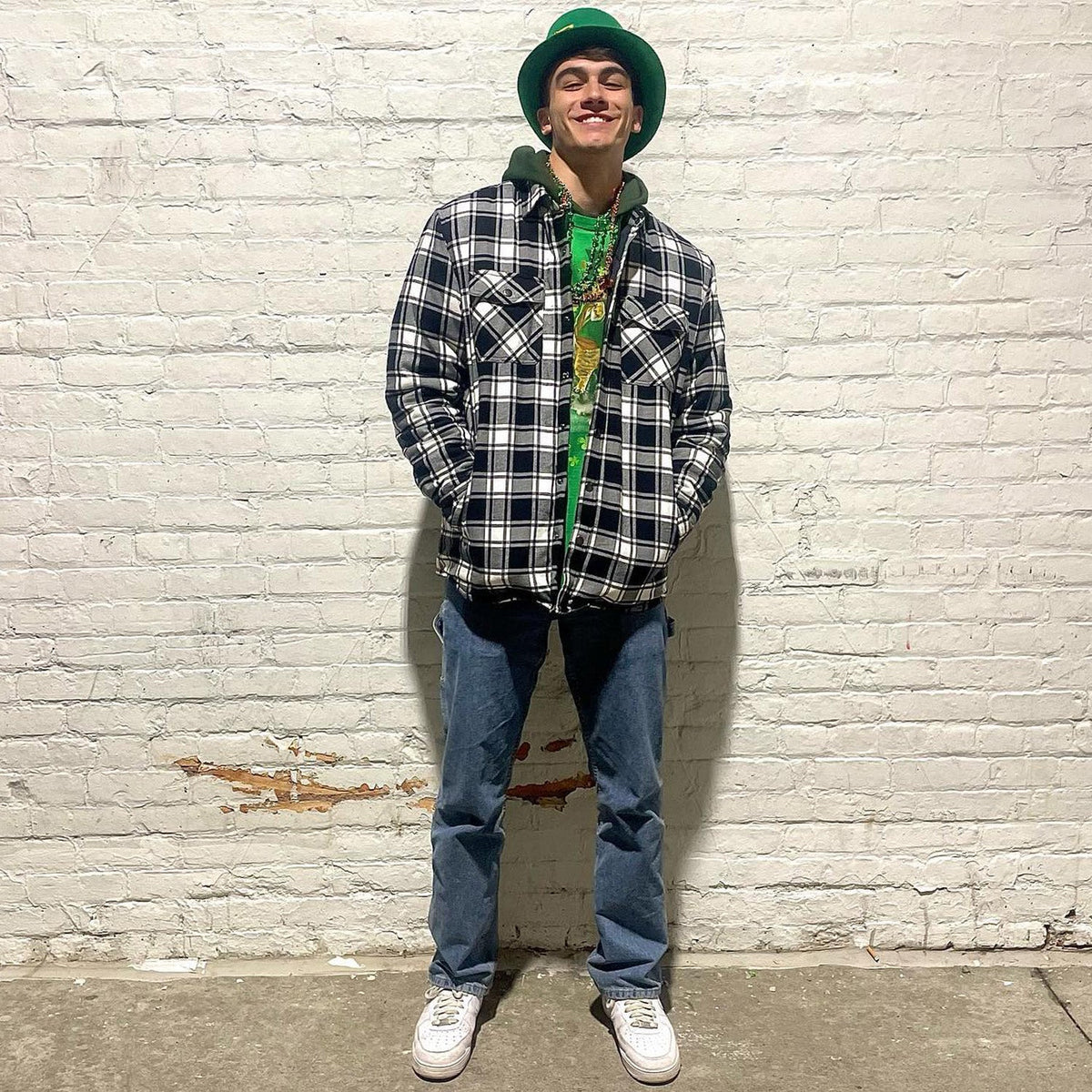 Flannel Button-Up Jacket with Standing Collar and Full-Length Sleeves