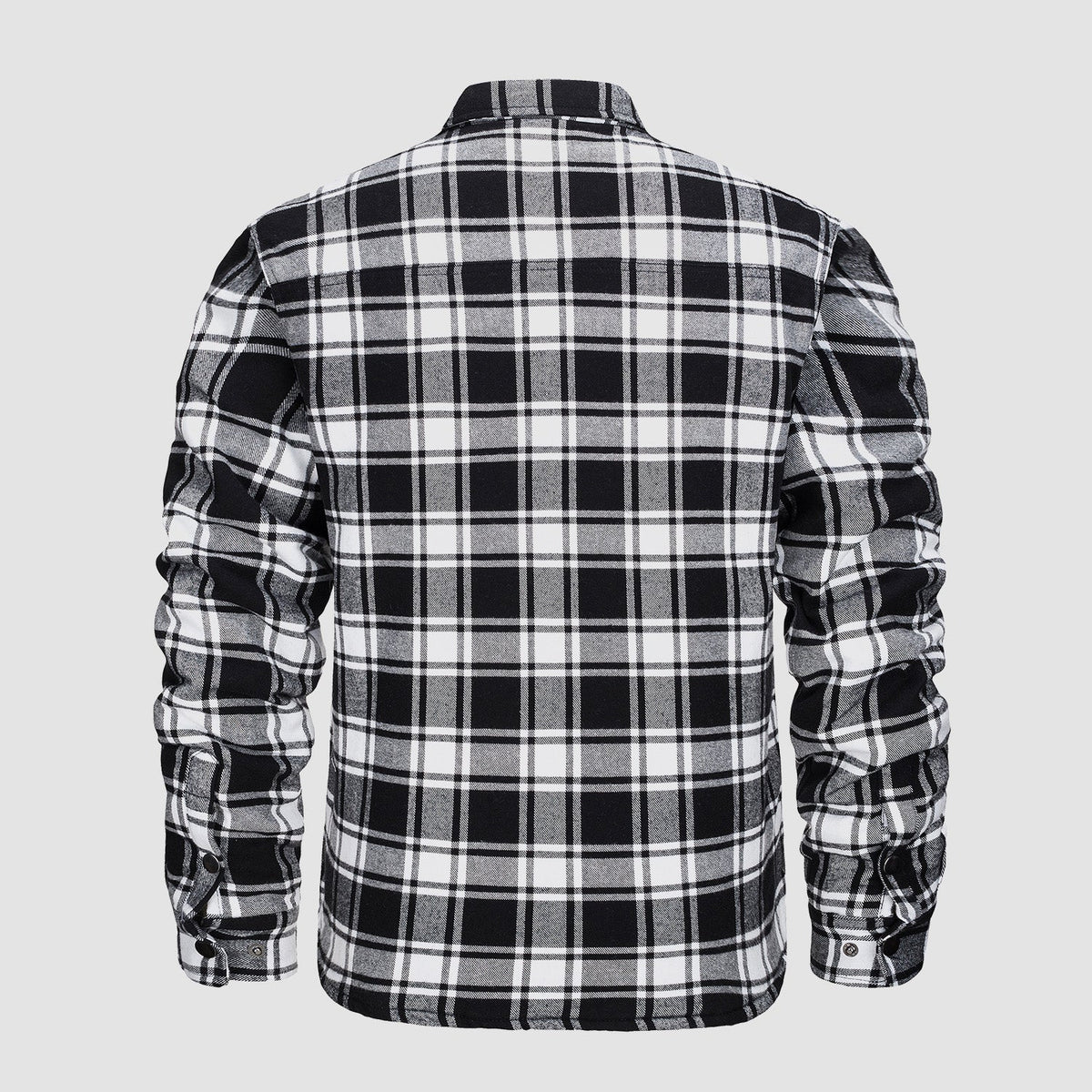 Flannel Button-Up Jacket with Standing Collar and Full-Length Sleeves