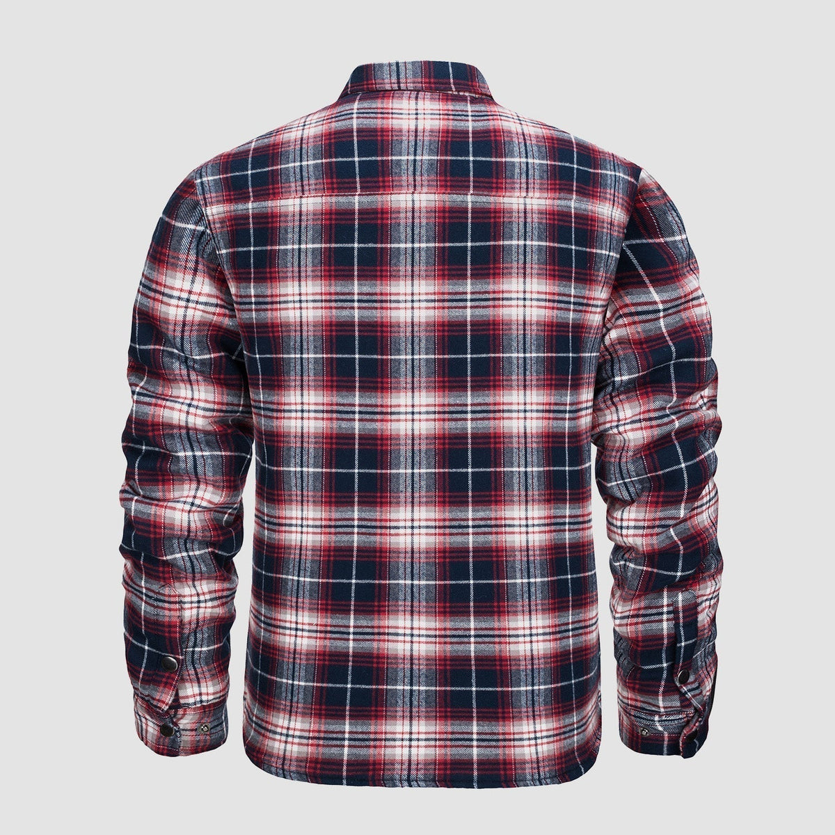 Flannel Button-Up Jacket with Standing Collar and Full-Length Sleeves