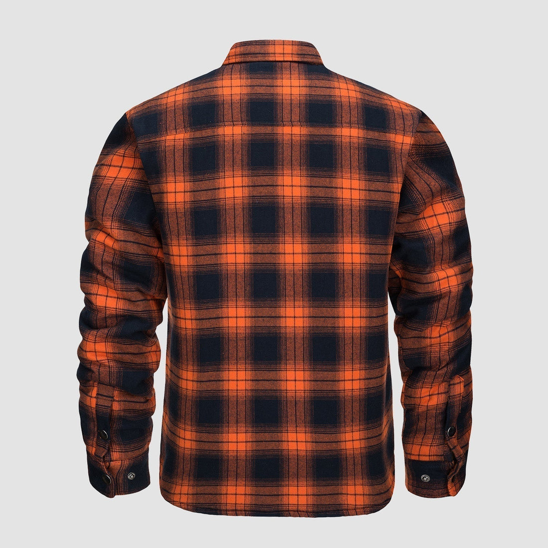 Flannel Button-Up Jacket with Standing Collar and Full-Length Sleeves