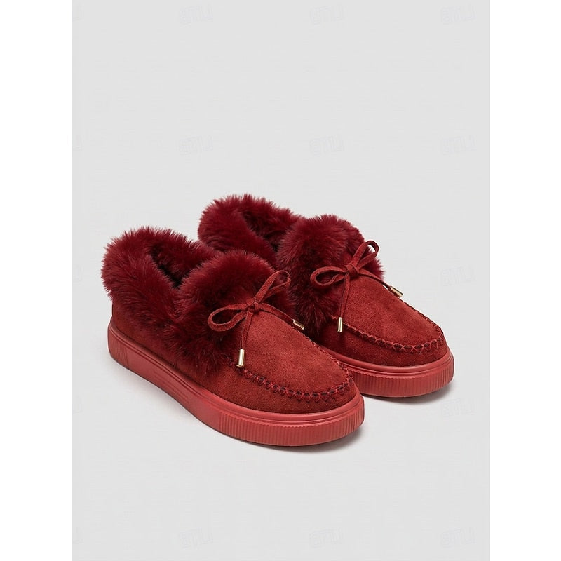Women's Moccasin Slippers with Plush Fur Lining and Bow Detail