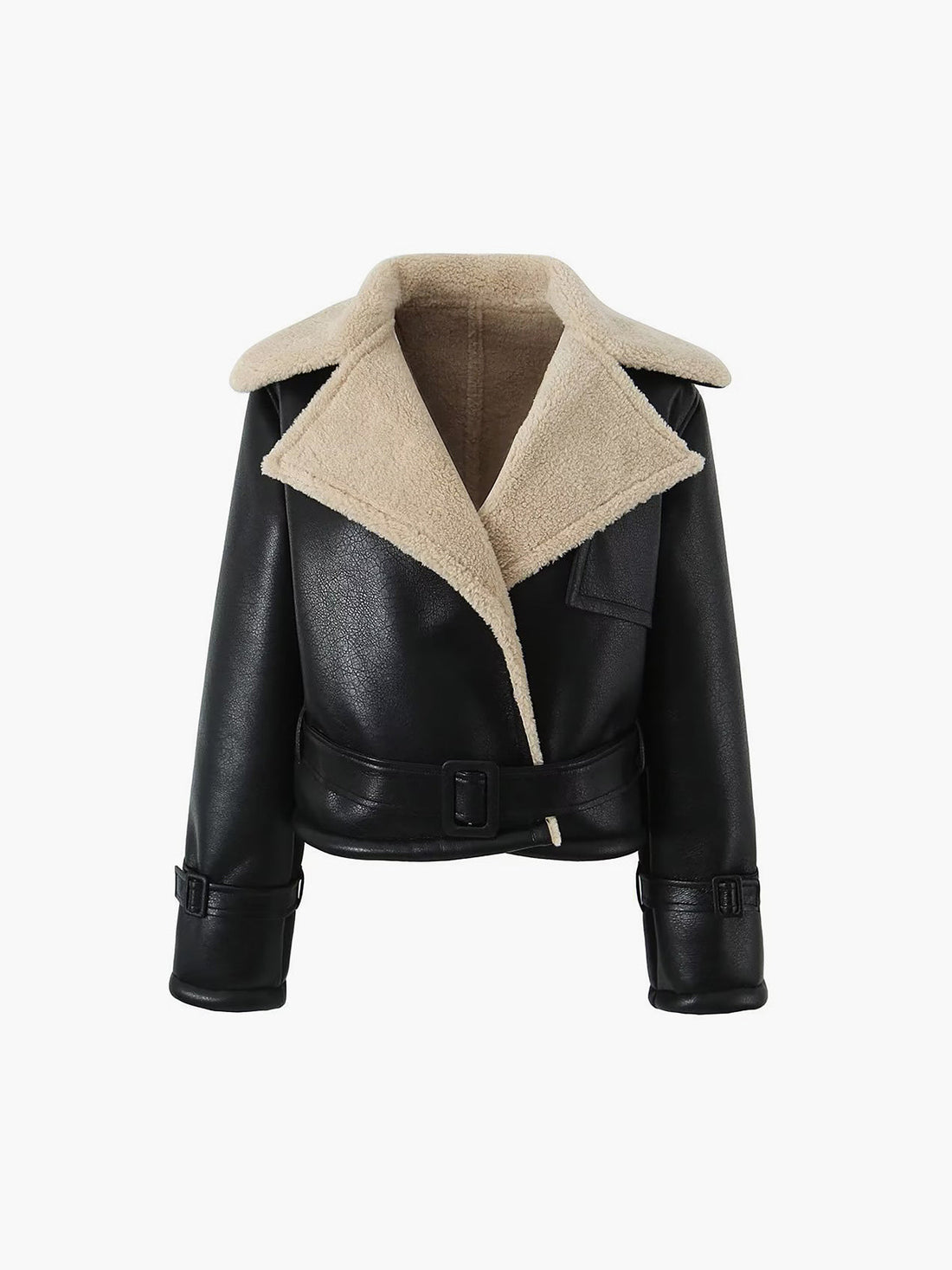 Shift Fit Faux Leather Jacket with Minky Lining and Long Sleeves