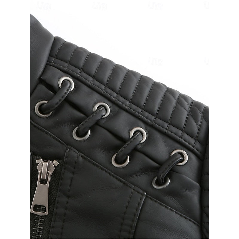 Biker Jacket with Front Zip and Tailored Fit for Fall Winter