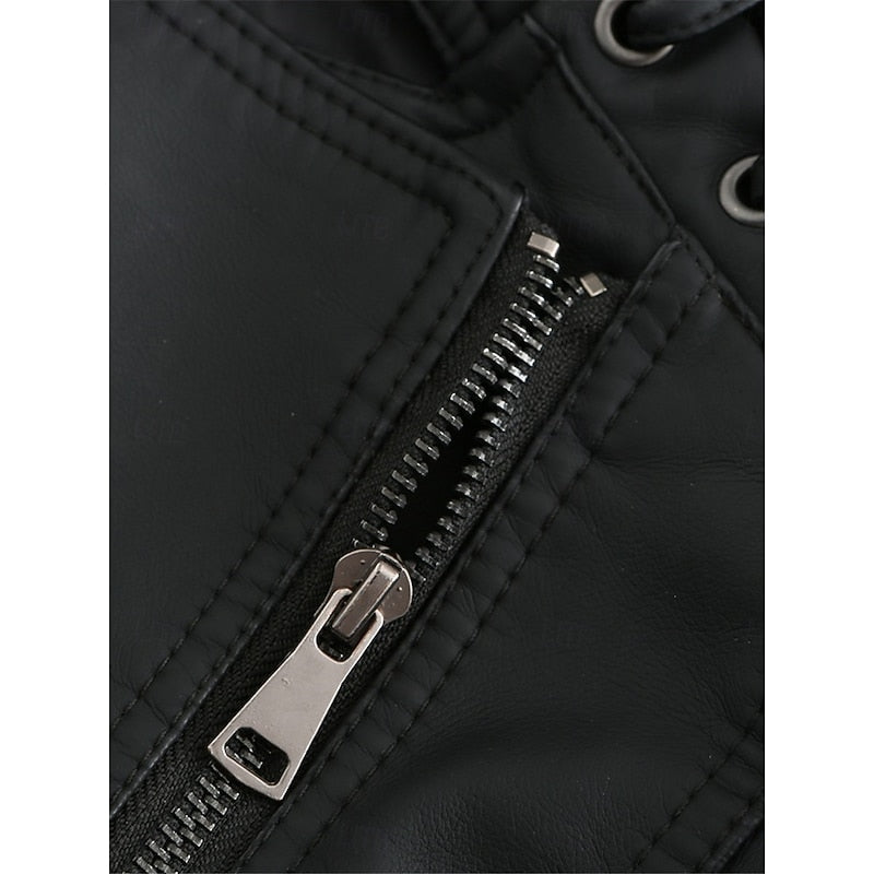 Biker Jacket with Front Zip and Tailored Fit for Fall Winter